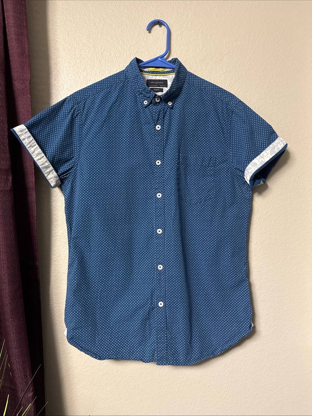 MS16 Denim & Flower Men’s Short Sleeve Button-Down Printed Shirt Size Small